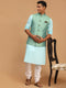 Vastramay Men's Green Jacquard Nehru Jacket with Kurta Pyjama Set